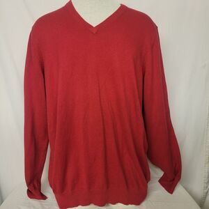 LL‎ Bean Size XL Cotton Cashmere Red V-Neck Sweater Unisex  Regular 274603